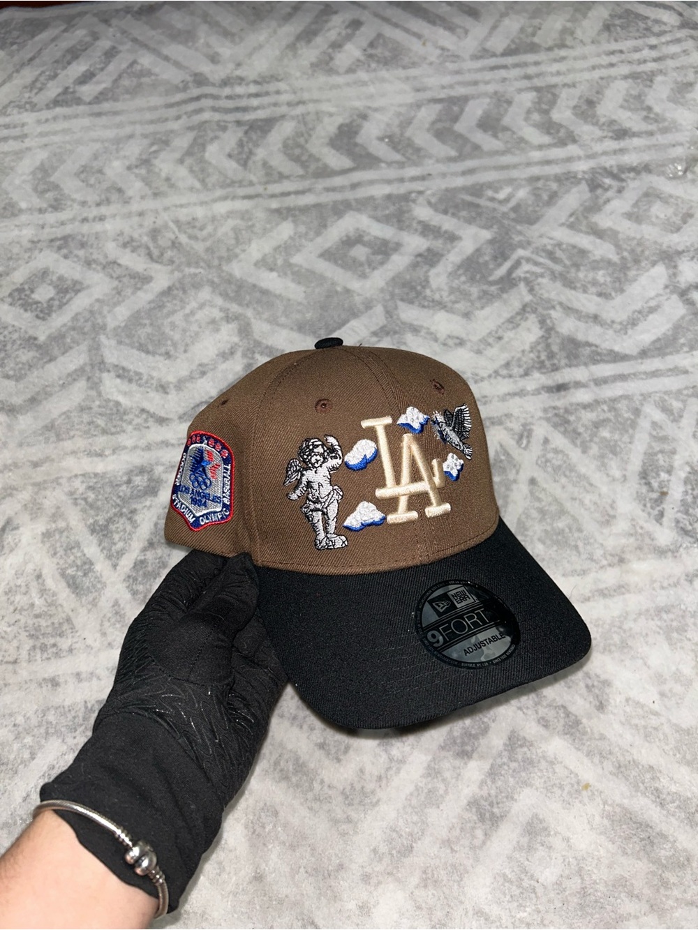 LA Embroidered Brown & Black Baseball Cap